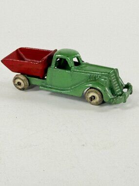Hubley 3.5 In Cast Iron Dump Truck Green & Red Vintage Model 2224/2225